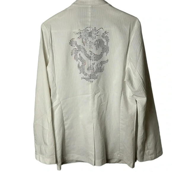YOU NIQUE disco vibe White striped 2 button  blazer .Embellish beads, notch - Picture 1 of 13